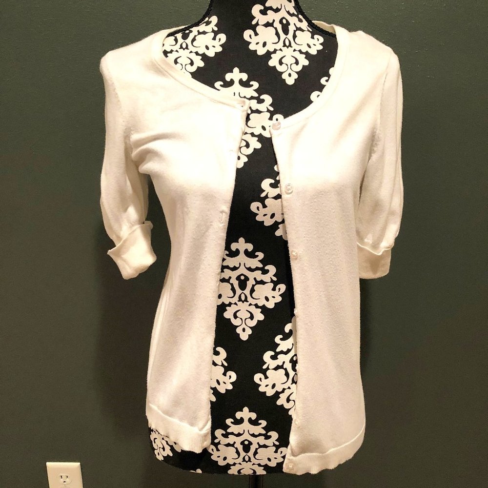 The Limited 1/2 Sleeve Cuffed Cardigan - White - Small